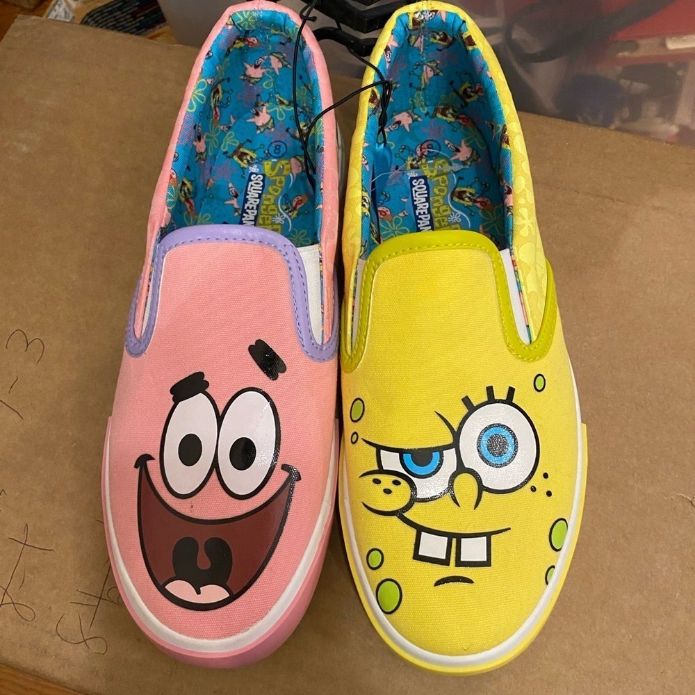 SpongeBob SquarePants & Patrick Slip on Canvas Sneakers Size 9 1/2